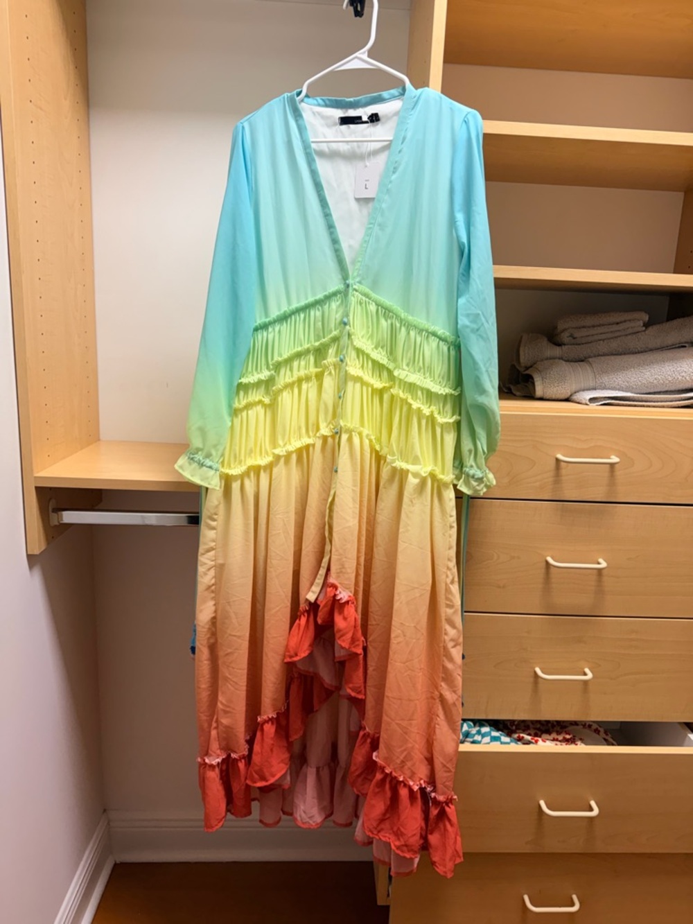 Boho Ombre Maxi Dress in Aqua, Yellow & Coral